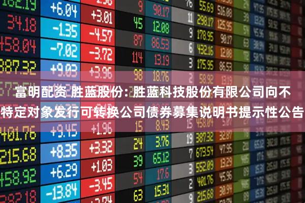 富明配资 胜蓝股份: 胜蓝科技股份有限公司向不特定对象发行可转换公司债券募集说明书提示性公告